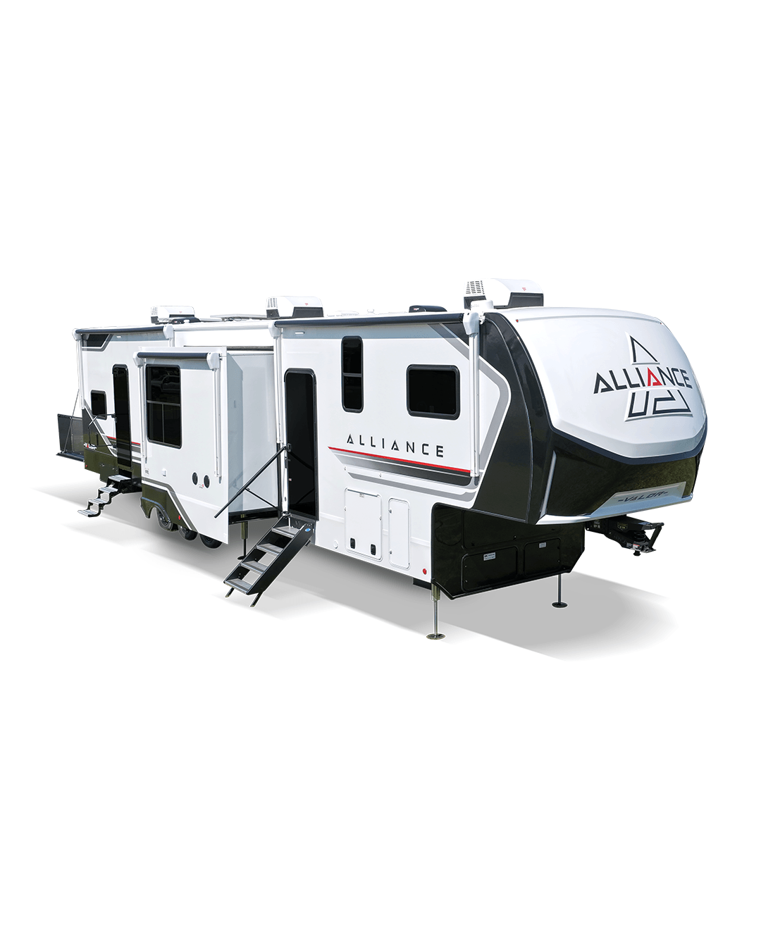 Alliance RV Valor luxury toy hauler fifth wheel floorplan and garage living space