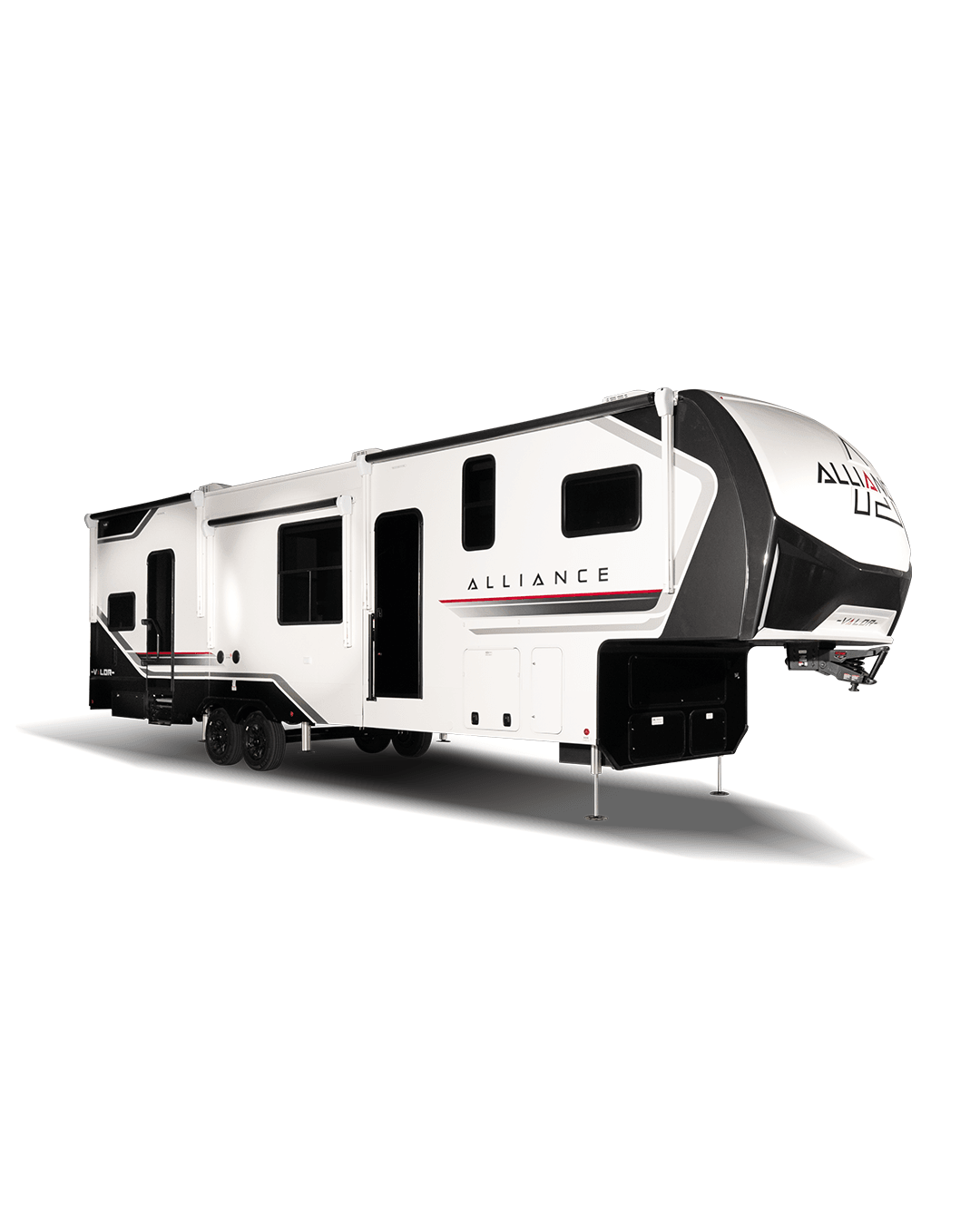 Alliance RV Valor luxury toy hauler fifth wheel floorplan and garage living space