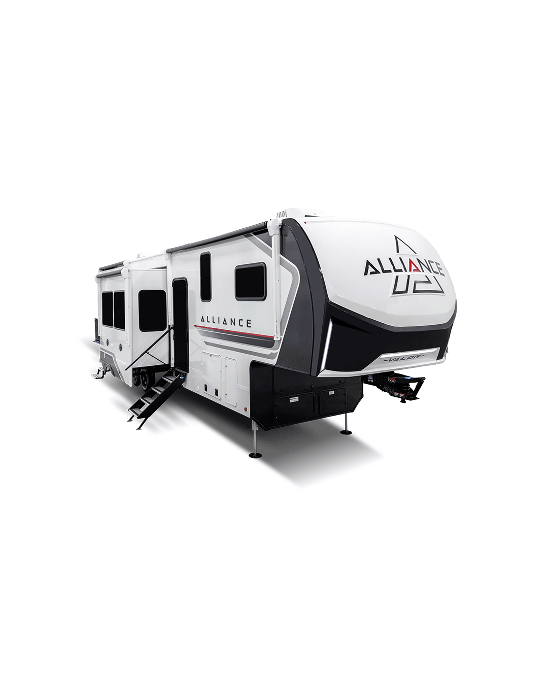 Alliance RV Valor luxury toy hauler fifth wheel floorplan and garage living space
