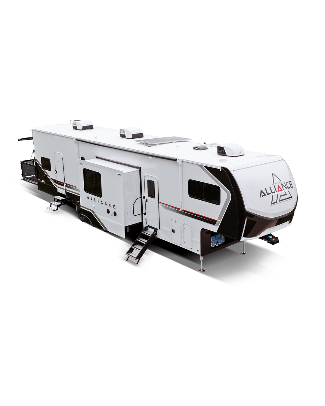 Alliance RV Valor luxury toy hauler fifth wheel floorplan and garage living space