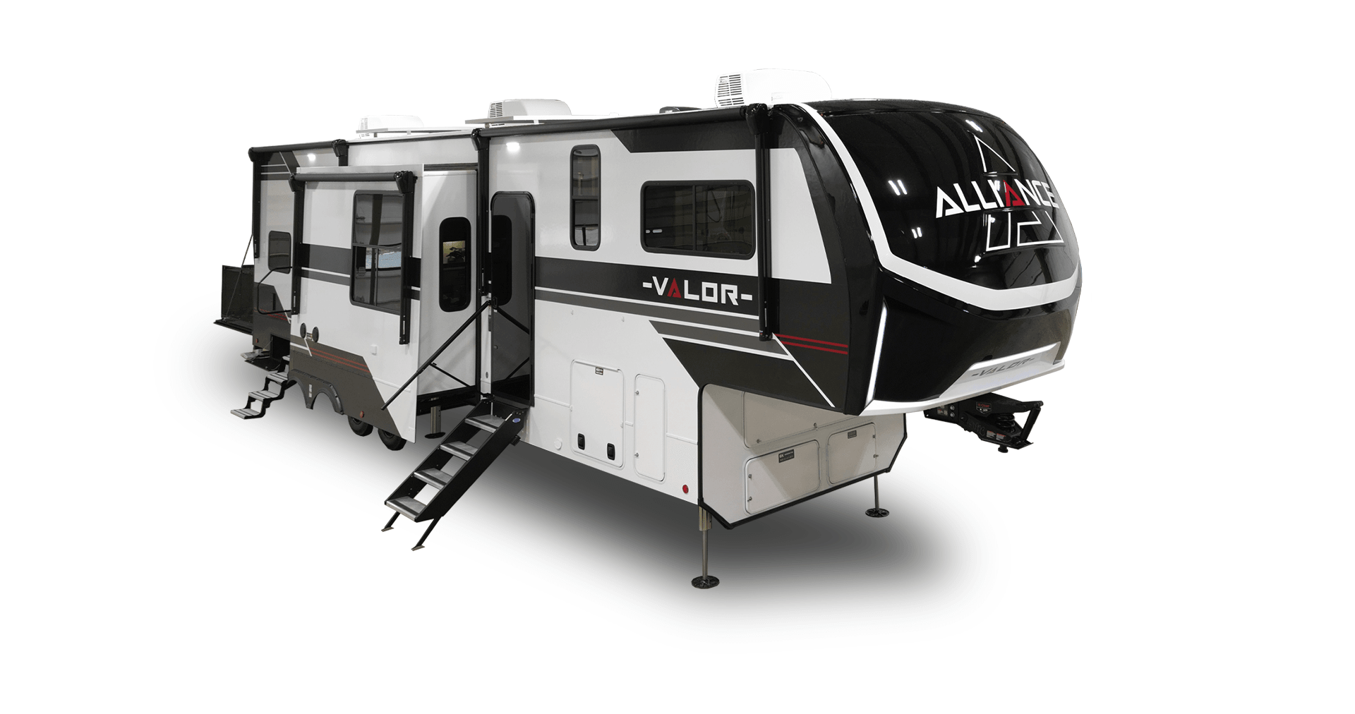 Alliance RV Valor luxury toy hauler fifth wheel floorplan and garage living space