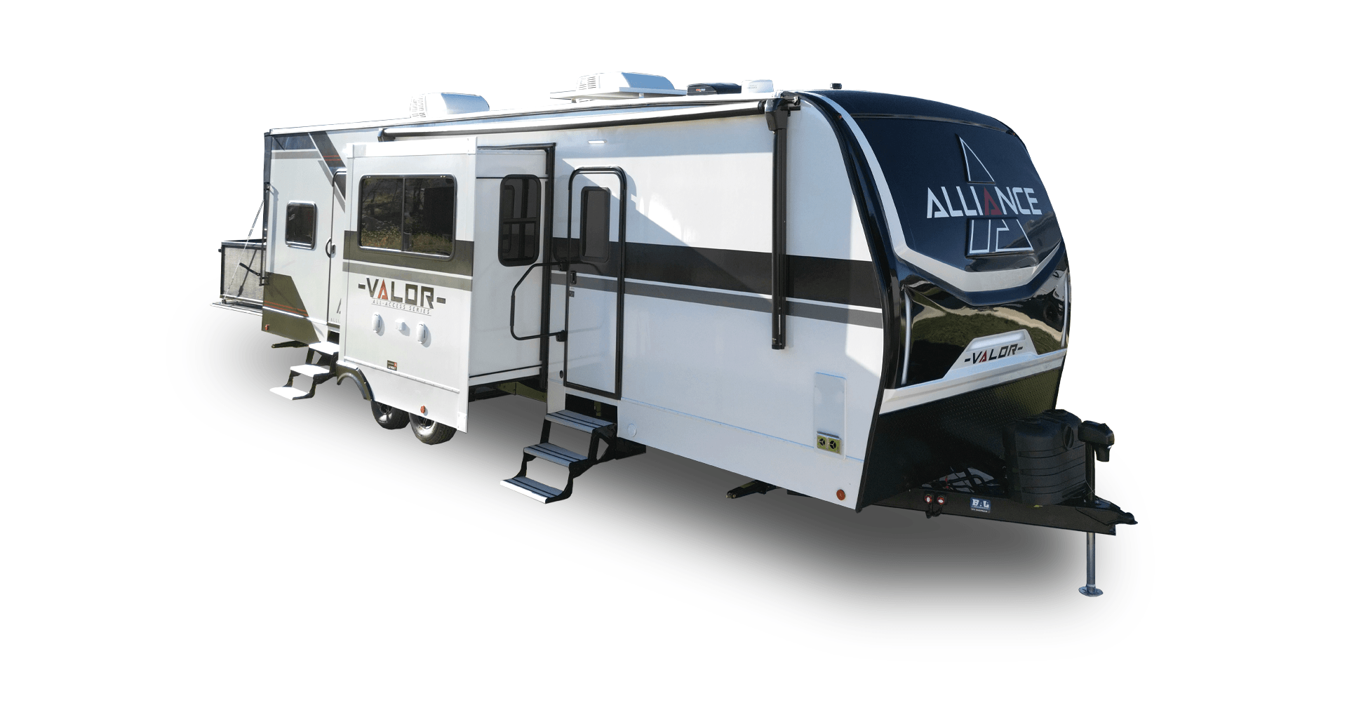 Alliance RV Valor luxury toy hauler fifth wheel floorplan and garage living space