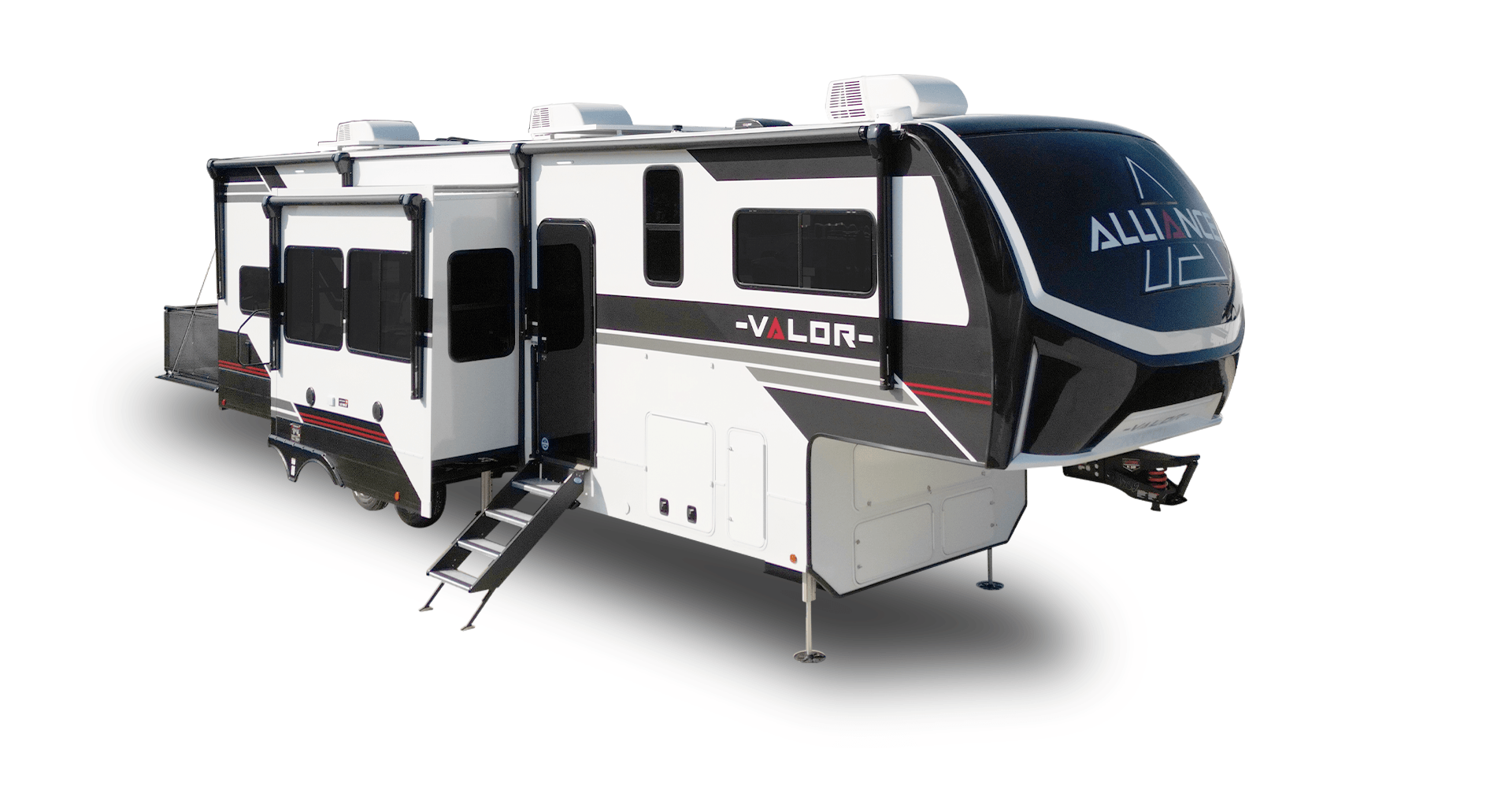 Alliance RV Valor luxury toy hauler fifth wheel floorplan and garage living space