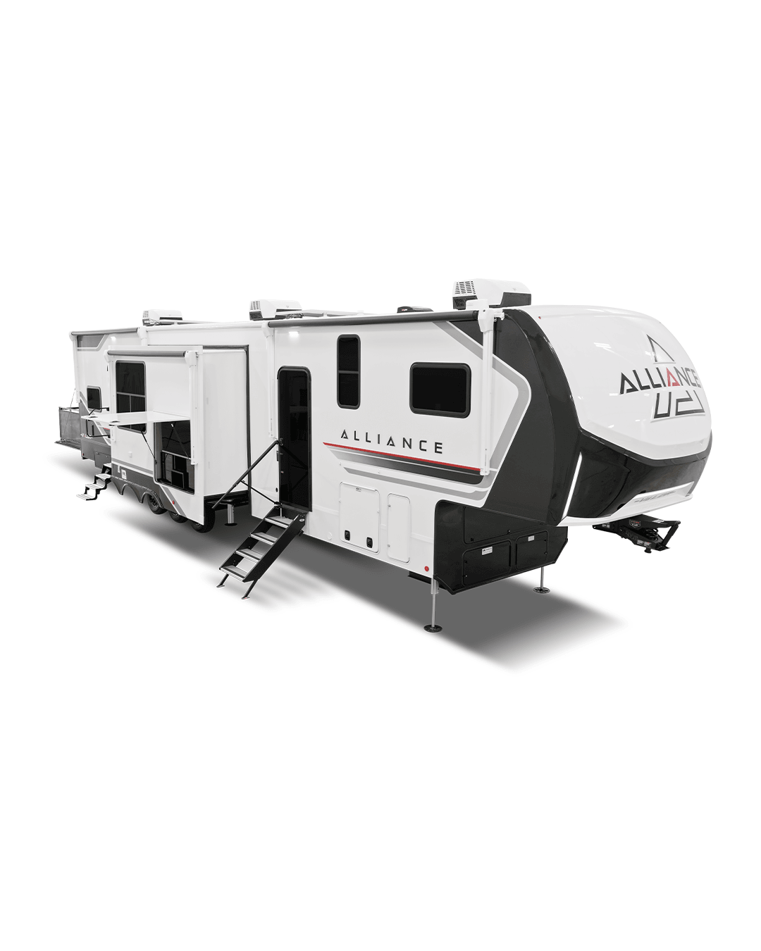 Alliance RV Valor luxury toy hauler fifth wheel floorplan and garage living space