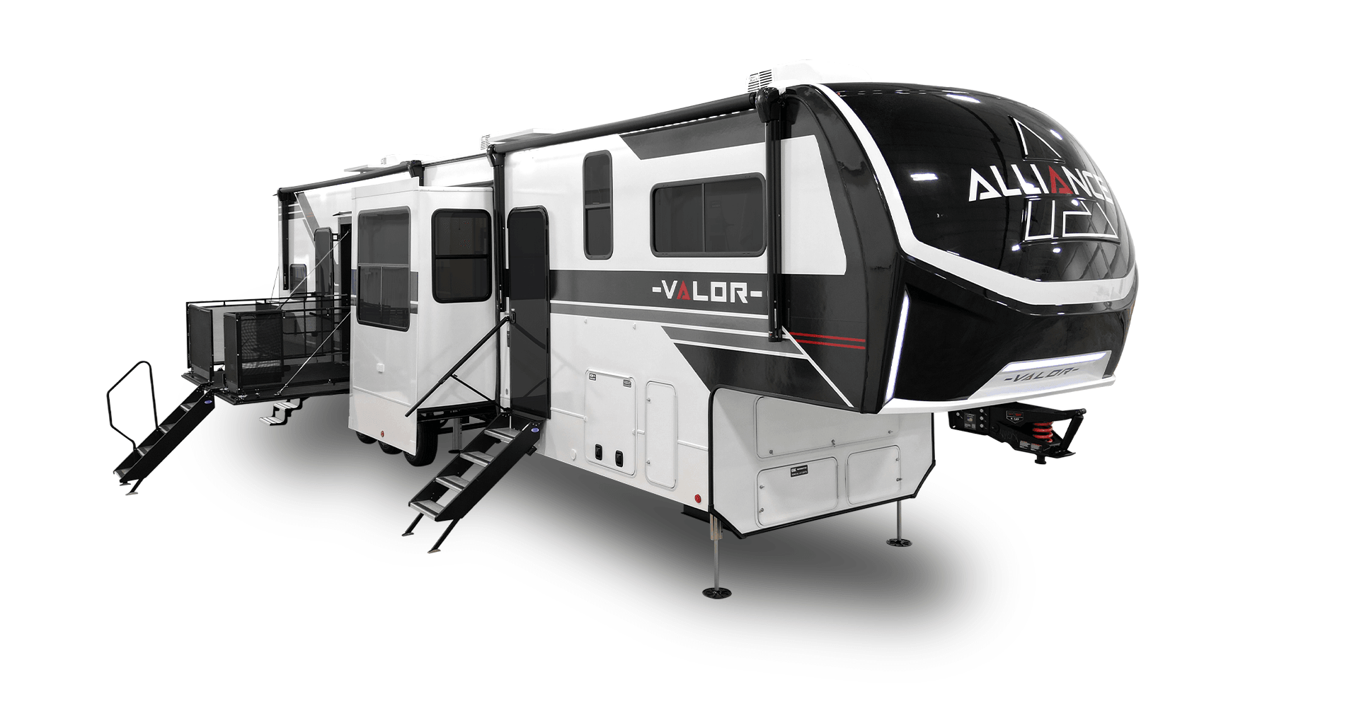 Alliance RV Valor luxury toy hauler fifth wheel floorplan and garage living space