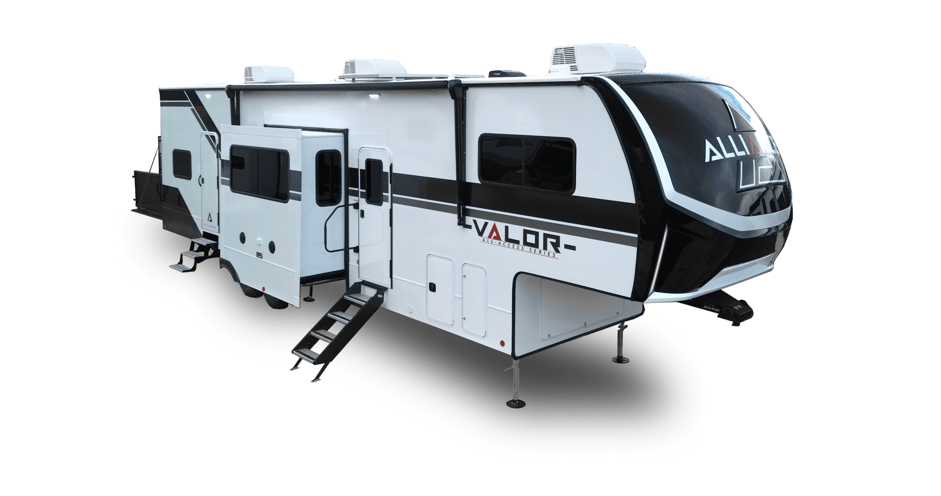Alliance RV Valor luxury toy hauler fifth wheel floorplan and garage living space