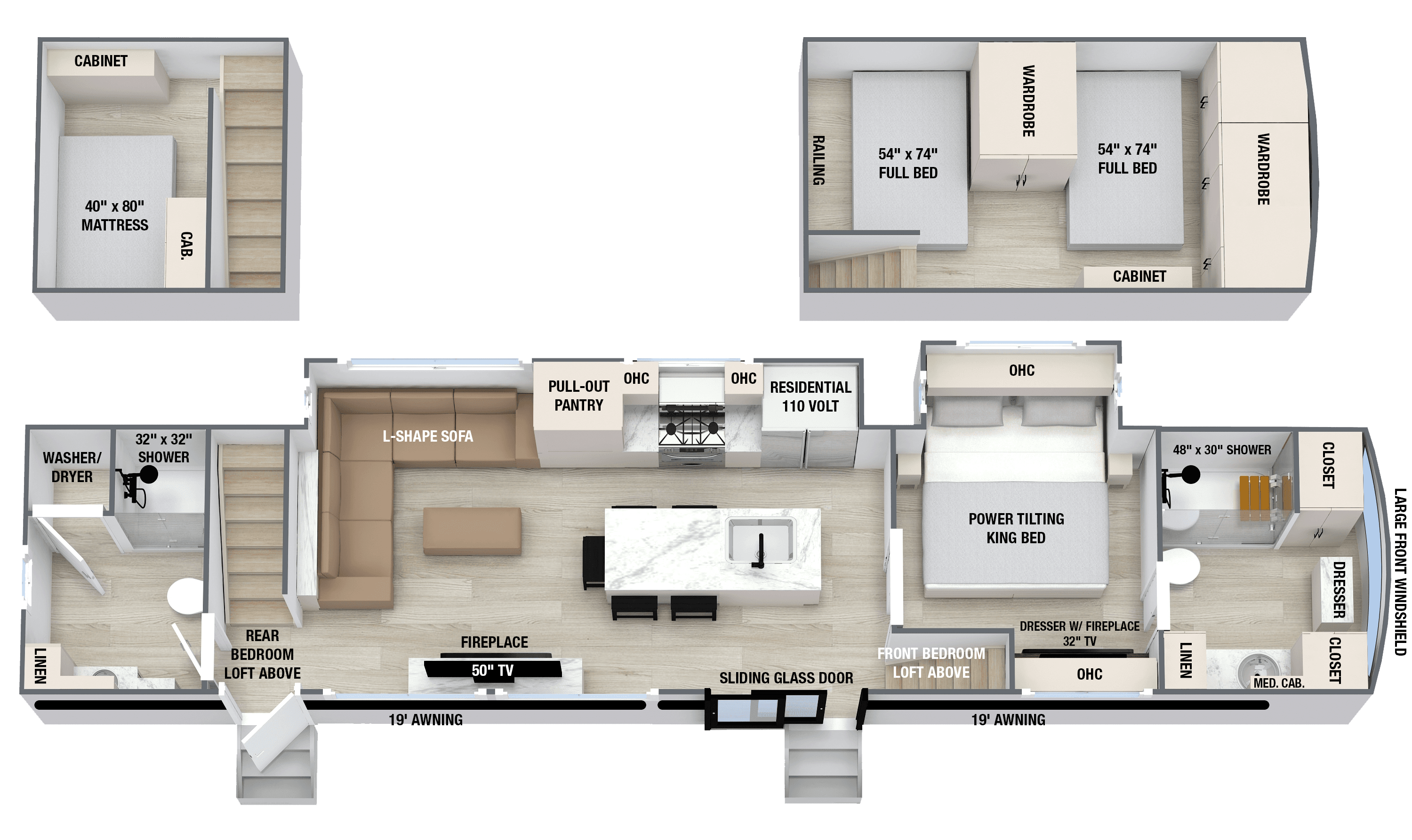 2027 Benchmark 44LFT luxury destination trailer floorplan layout