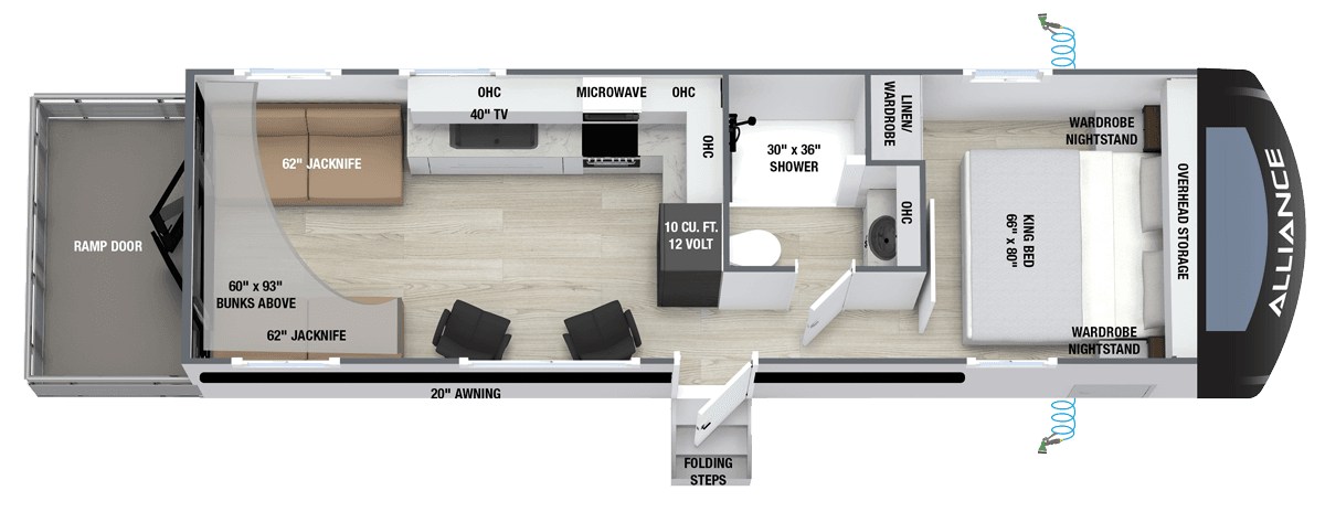 2027 Delta 2713X luxury toy hauler floorplan layout