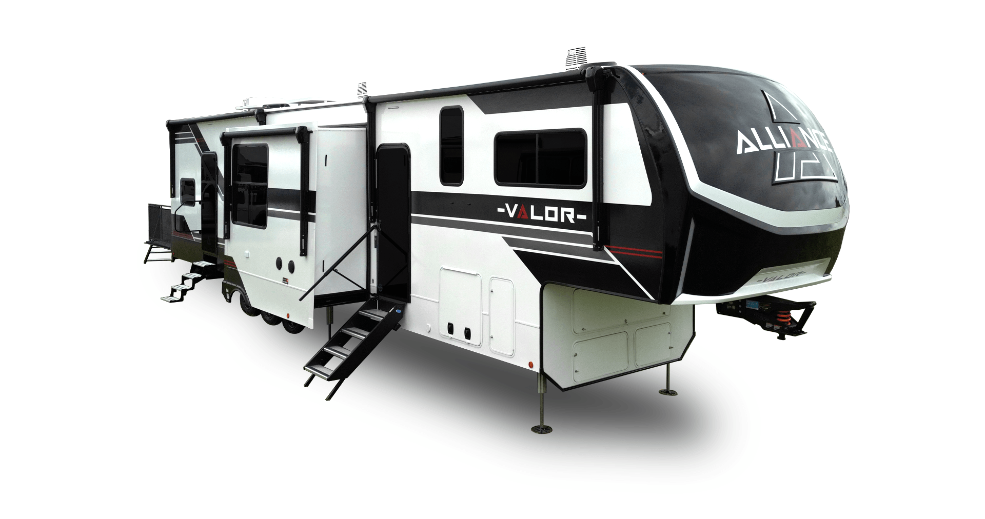 Alliance RV Valor luxury toy hauler fifth wheel floorplan and garage living space