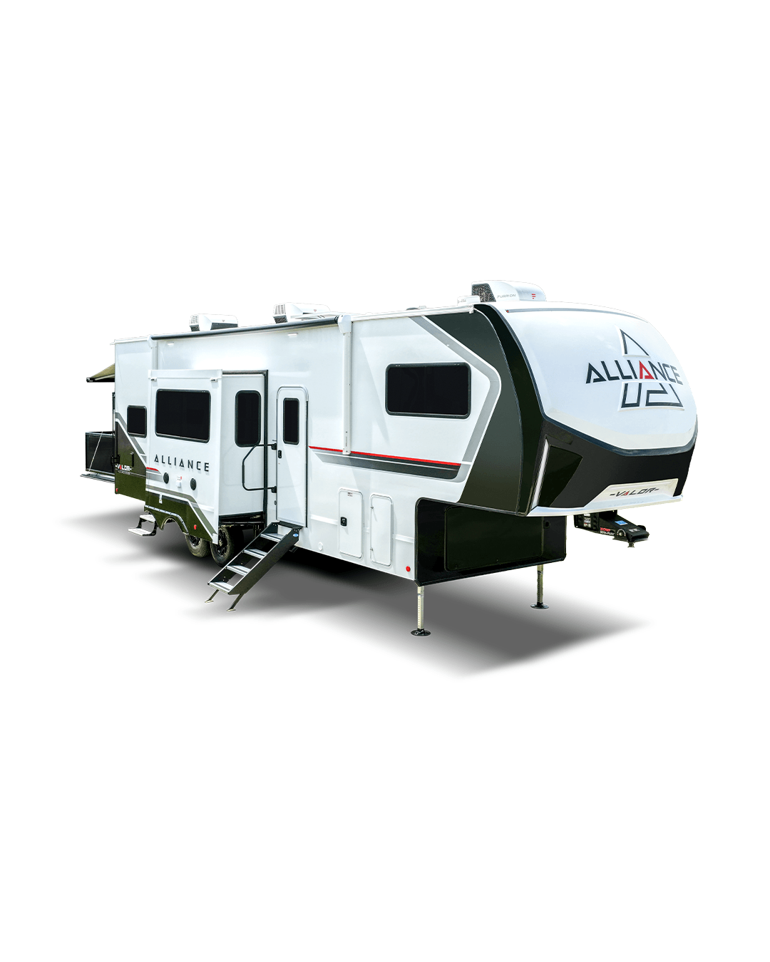 Alliance RV Valor luxury toy hauler fifth wheel floorplan and garage living space