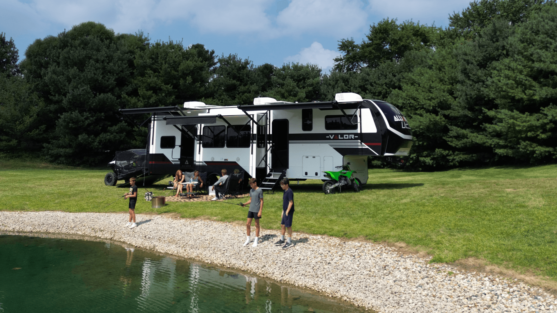 Alliance RV Valor luxury toy hauler fifth wheel floorplan and garage living space