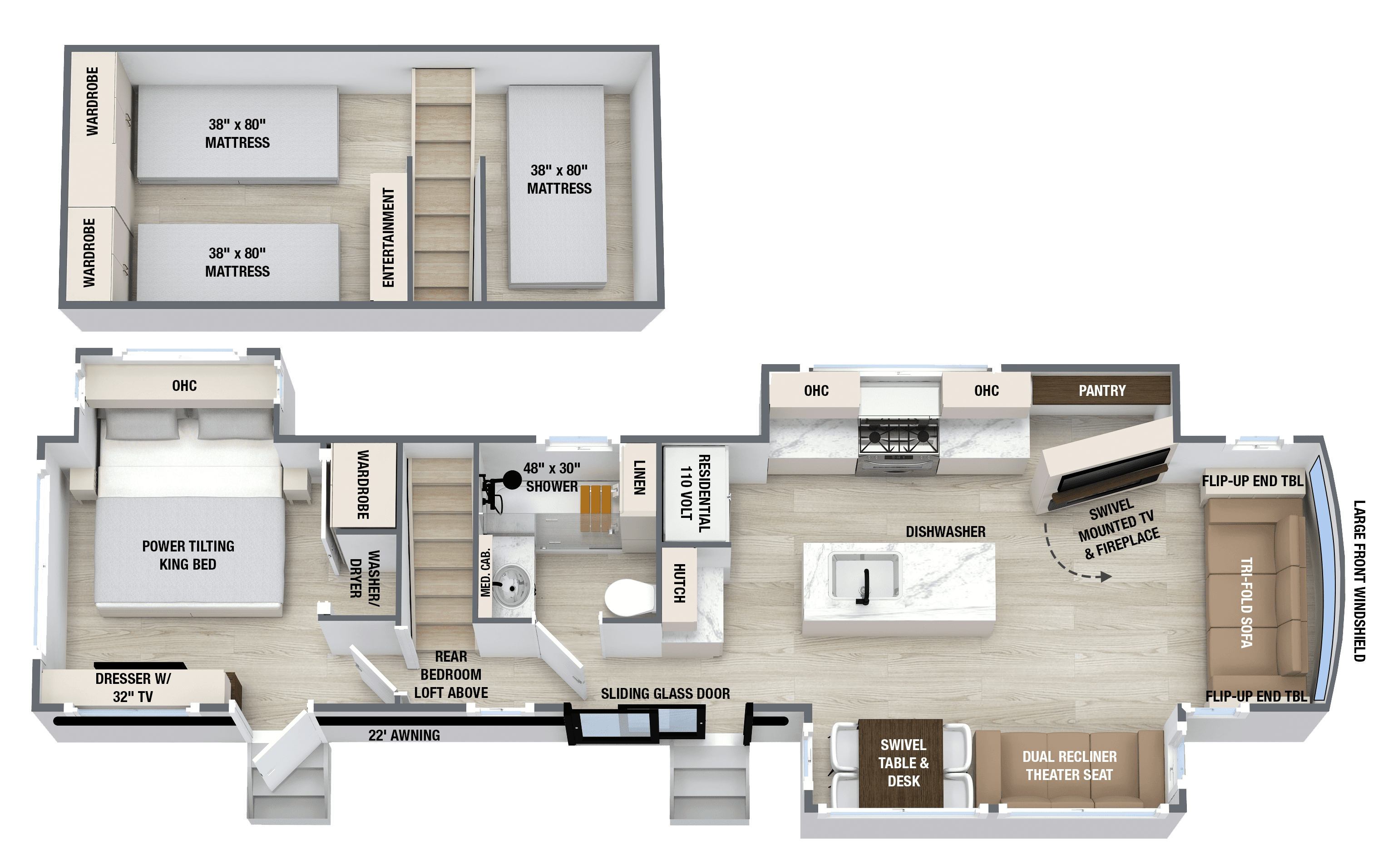 2027 Benchmark 42LFT luxury destination trailer floorplan layout