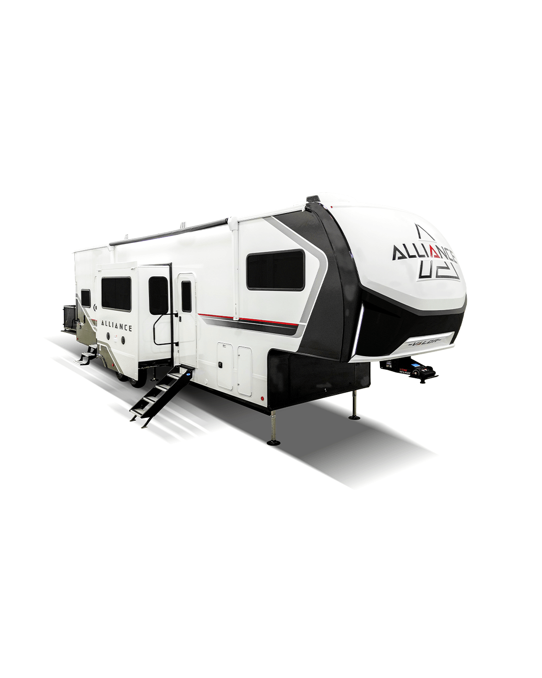 Alliance RV Valor luxury toy hauler fifth wheel floorplan and garage living space