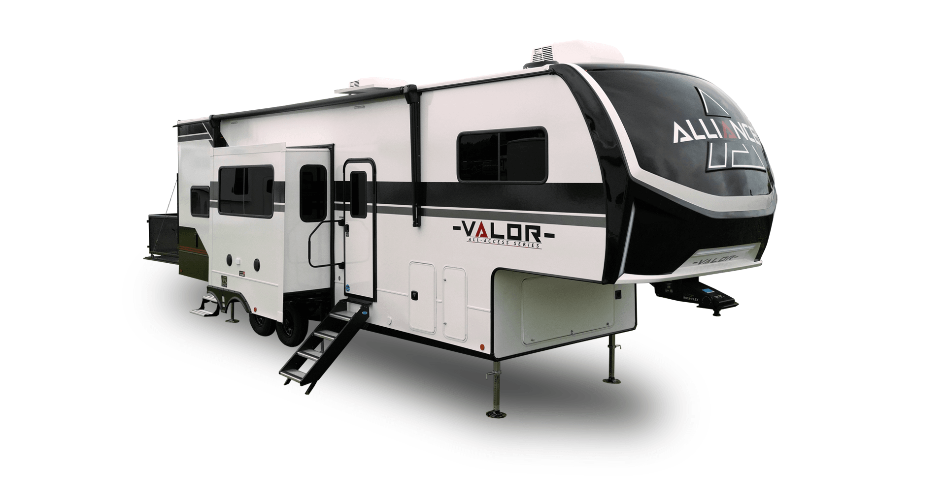 Alliance RV Valor luxury toy hauler fifth wheel floorplan and garage living space