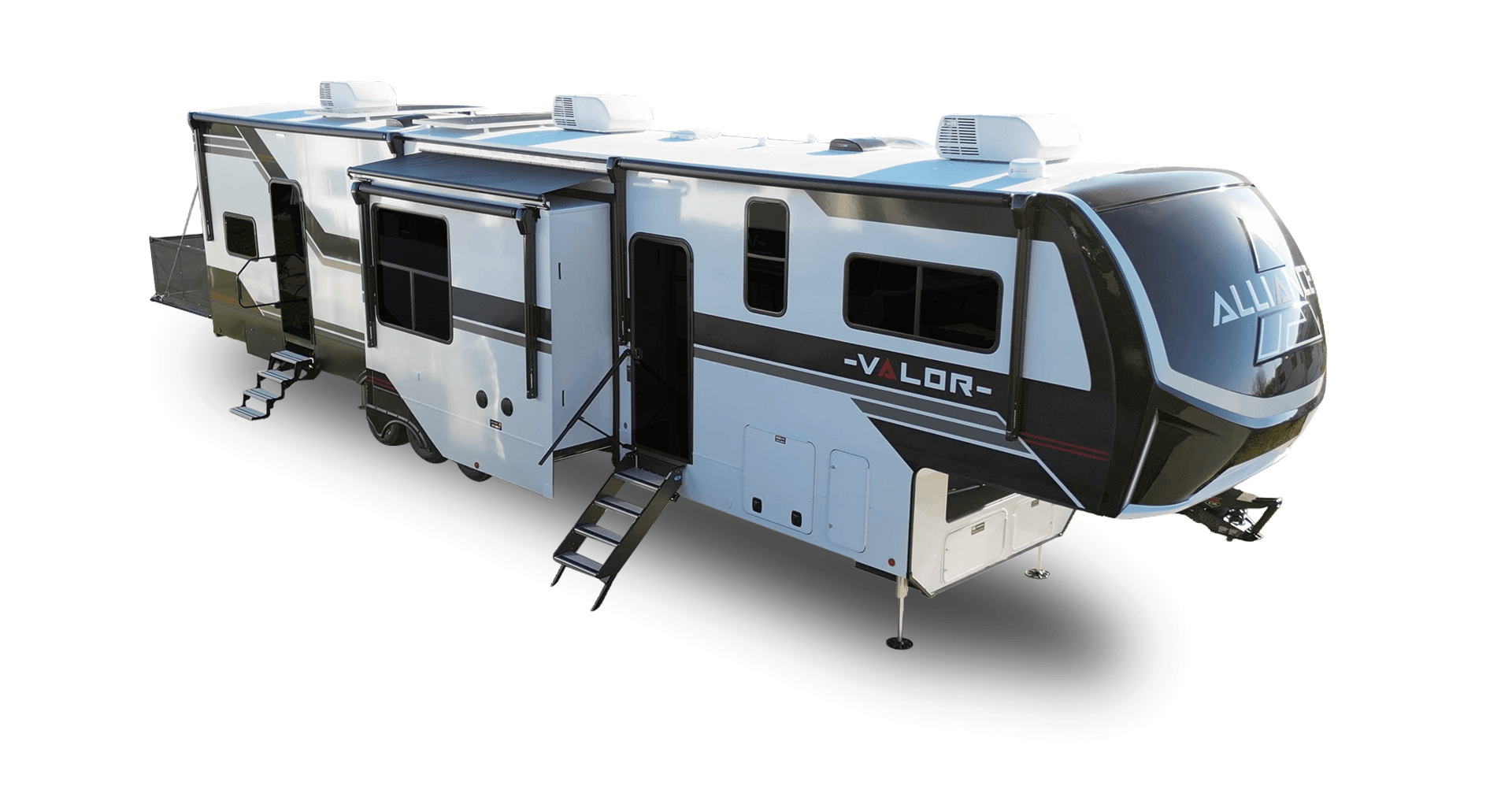 Alliance RV Valor luxury toy hauler fifth wheel floorplan and garage living space